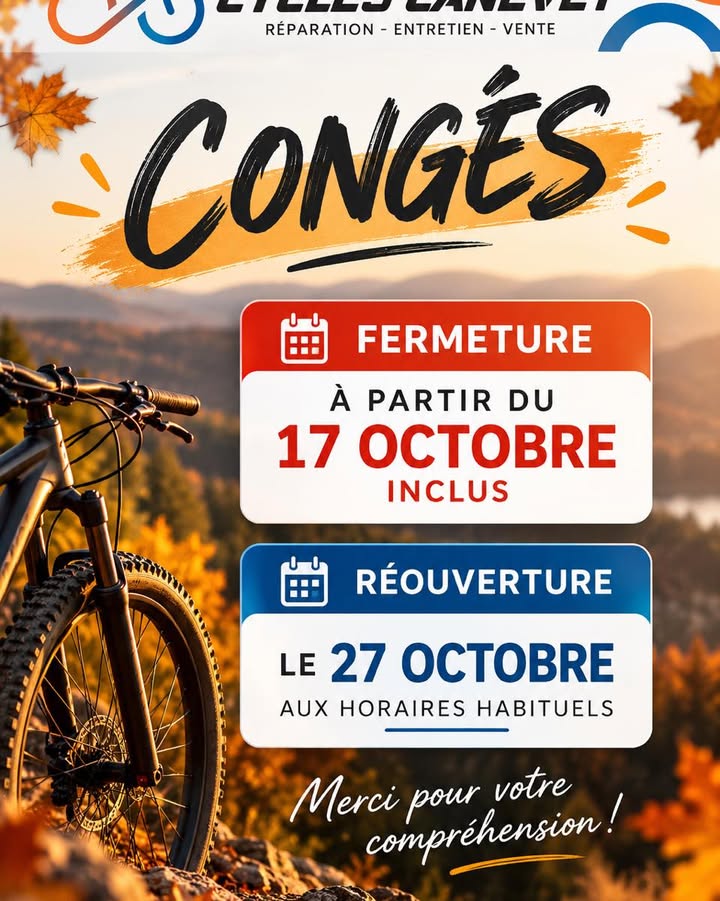 CONGES ANNUELS Chers clients Le magasin Cycles Canevet 1 1128064936828883 - Accueil - Quimper Brest CONGES ANNUELS Chers clients Le magasin Cycles Canevet 1 1128064936828883 - Accueil - Quimper Brest